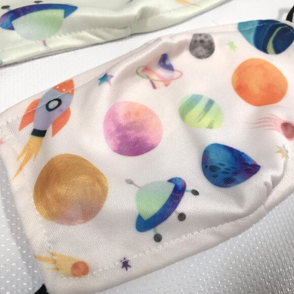 Kids Cotton Face Mask Outer Space Rocketship Spaceship Planets - Picture 3 of 7
